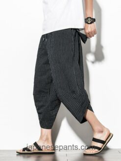 Japanese Vintage Striped Baggy Cotton Harem Capri Pants 2