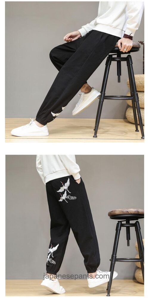 Flying Cranes Traditional Japanese Asymmetrical Harem Pants 15