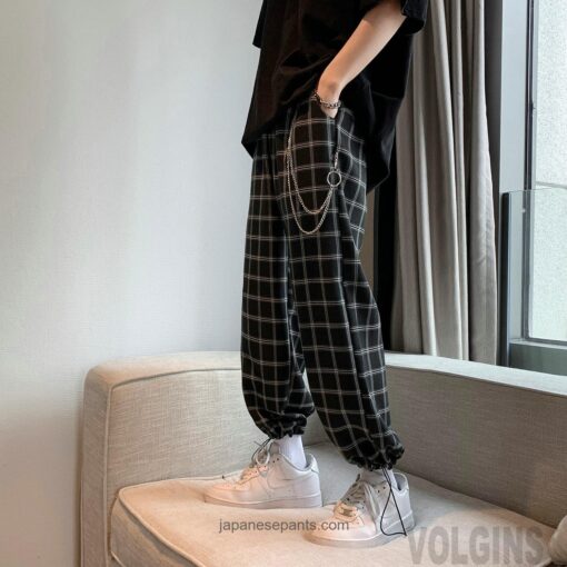 Classic Plaid With Chain Streetwear Tight End Pants 1