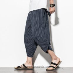 Japanese Vintage Striped Baggy Cotton Harem Capri Pants 1