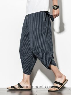 Japanese Vintage Striped Baggy Cotton Harem Capri Pants 1