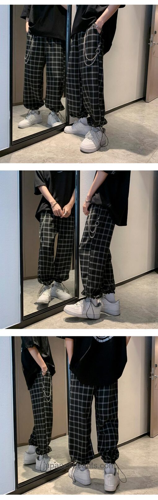 Classic Plaid With Chain Streetwear Tight End Pants 10