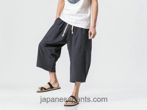 Asian Cozy Cotton Wide Leg Casual Loose Baggy Capri Pants 14