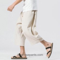 Asian Cozy Cotton Wide Leg Casual Loose Baggy Capri Pants 2