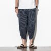 Japanese Vintage Striped Baggy Cotton Harem Capri Pants 3
