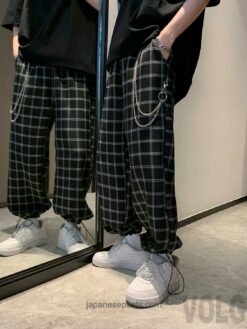 Classic Plaid With Chain Streetwear Tight End Pants 2