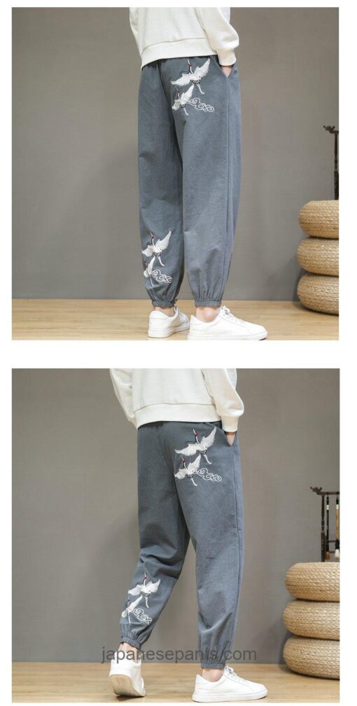Flying Cranes Traditional Japanese Asymmetrical Harem Pants 13